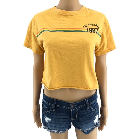 Awake SMALL Yellow Cold Crush California 1987 Crop Top Tee Short Sleeve Crew - Picture 1 of 5